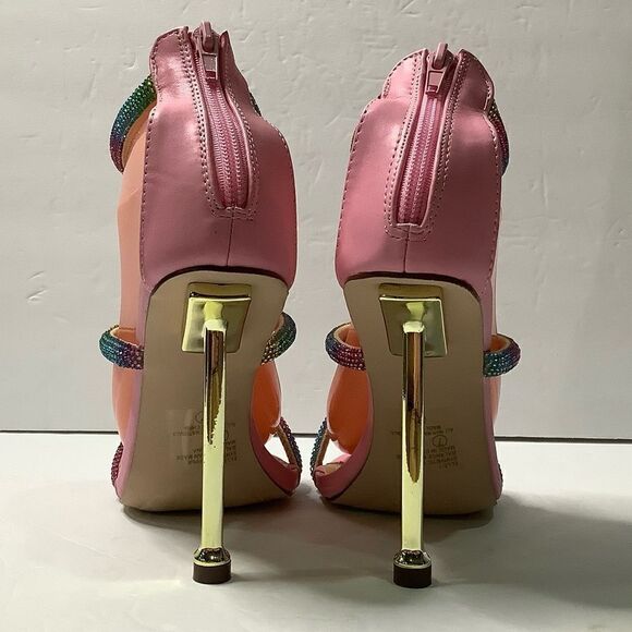 NWOB!CHASE AND CHLOE Elle Barbiecore Rainbow Rhinestone/Pink Strap Sandal Sz 7 - Picture 8 of 11